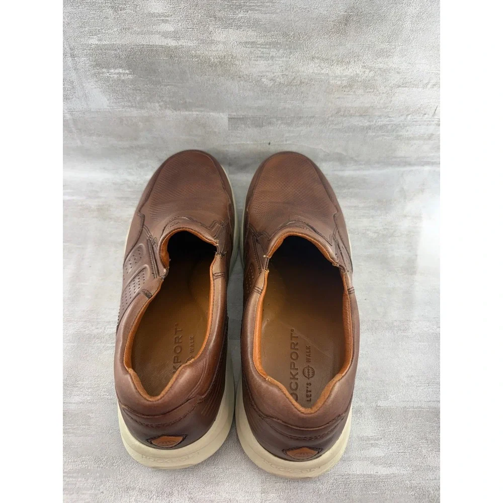 Rockport Men Brown Leather Lets Walk Slip On Loafers CH4263 Size 9.5 W